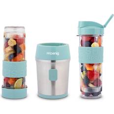 Mixeurs H.Koenig Smoo16 Mini Blender Portable 570 ml Bleu Pastel 4 Lames Inox 2 Bouteilles avec Bouchons de Voyage Inclus