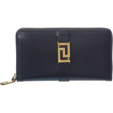 Versace Greca Leather Zip Around Wallet Black