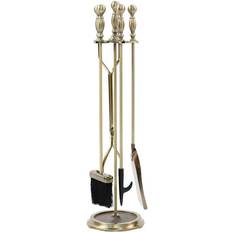 Fireplaces Minuteman International Antique Brass Plated 4 Piece Tool Fireplace Tool Set