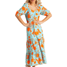 Dusk Button Through Floral Print Midi Dress - Orange