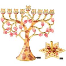 Advent Candle Holders Matashi Hand-Painted Spinning Dreidel Ornament & Enamel Menorah