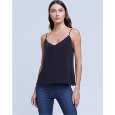 Silk Tank Tops Jane V-Neck Spaghetti-Strap Silk Tank BLACK