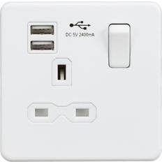 Knightsbridge Screwless Single Switched Socket with Dual USB Charger in Matt White