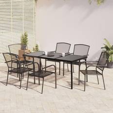 Steel Patio Dining Sets vidaXL 7 Piece Garden Anthracite Steel Patio Dining Set, 1 Table incl. 6 Chairs