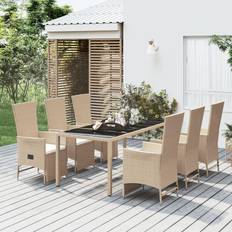 VidaXL Matgrupper Utemöbler vidaXL För Trädgården Med Dynor 7 Delar Beige Konstrotting Matgrupp, 1 Bord inkl. 6 Stolar