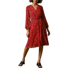 Dusk Animal Print Belted Wrap Dress - Red