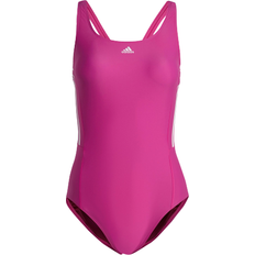 Adidas Women's Mid 3-Stripes Swimsuit - Lucid Fuchsia / White