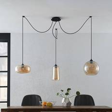 Orange Lustres Lucande Zyli Suspension À 3 Lampes Ambrée Noir Lustre