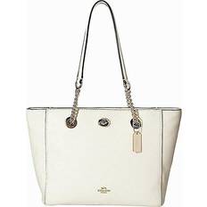 Coach Leather Shoulder Bag Front Logo Zip Closure - Black