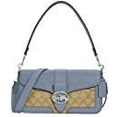 Coach Women's Georgie Shoulder Bag Signature Canvas Light Khaki Marble Blue