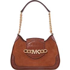 Michael Kors Hally Small Suede And Crocodile Embossed Shoulder Bag - Brown
