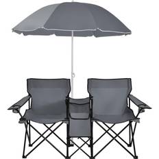 Folding chair with umbrella Costway Portable Folding Picnic Double Chair with Umbrella