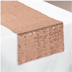 Amscan Fabric Table Runner, 13" x 72" Rose Gold Sequin