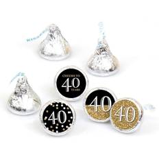 Black Gift Wrap Ribbons Adult 40th birthday gold round candy sticker party favors black