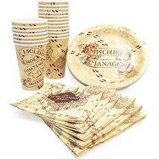 Silver Buffalo Harry Potter Marauder's Map 60-Piece Party Tableware Set Cups, Plates, Napkins