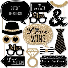 Mrs. and mrs. gold lesbian wedding photo booth props kit 20 count