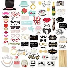 72-Pack Wedding Photo Booth Props Funny, Bridal Party Photo Props, Selfie Props, Fun Prop Kit, Assorted Designs