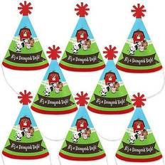 Red Birthday Trains Farm animals mini cone baby shower or birthday small party hats set of 8