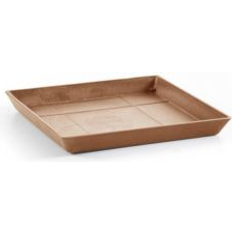 Ecopots Modern Recycled Plastic Square Flower Pot Planter Saucer 14 in Terracotta Color