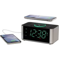 Alarm Clocks Emerson Radio alarm clock and qi wireless phone charger with bluetooth, compa