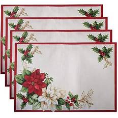 Elrene Home Fashions Red Poinsettia Holiday Place Mat Red, White (48.26x)