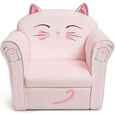 White Armchairs Kid's Room Costway Upholstered Cat Armrest Couch Sofa with Linen