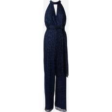 Mesh - Women Jumpsuits & Overalls Adrianna Papell Metallic Crinkle Mesh Halter Jumpsuit - Navy Night