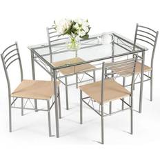 Glass - Silver Dining Sets Costway HW61394 Dining Set 42x27.5" 2