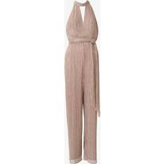 Mesh - Women Jumpsuits & Overalls Adrianna Papell Metallic Crinkle Mesh Halter Jumpsuit - Taupe/Pink