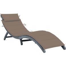 Bois Chaises longues vidaXL Chaise Longue Avec Coussin Bain de Soleil de Jardin Transat de Terrasse Chaise Longue de Patio Piscine Extérieur Gris Bois d'Acacia Solide