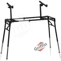 Musical Accessories Griffin 2-Tier DJ Workstation Stand Double Table Top Keyboard & Laptop Holder Duel Level Digital Piano Rack Mount Platform for Studio