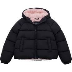 Rokka&Rolla Girl's Heavy Puffer Jacket Sherpa Lined Winter Coat - Rich Black