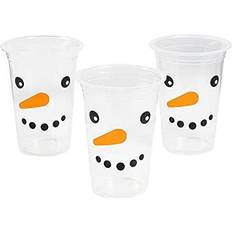 Birthdays Paper Cups Fun Express Snowman plastic cups, winter, party supplies, 50 pieces