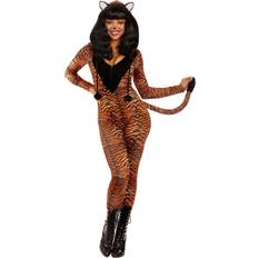 Dreamgirl Women's Sexy Tigress Jumpsuit Costume Black/Orange