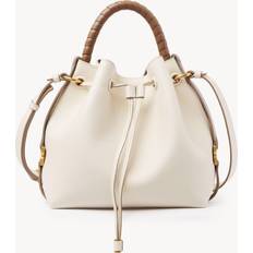 Marcie Drawstring Calfskin Bucket Bag MISTY IVORY