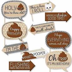 Brown Photo Props, Party Hats & Sashes Funny oh crap, you're old poop birthday party photo booth props kit 10 piece