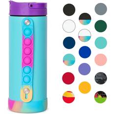 Multicolored Water Bottle Elemental Elemental Iconic Pop Fidget Kids Water Bottles Triple Wall Vacuum Insulated Stainless Steel Leak Proof with Straw Lid 14oz Popin’ Blue Tie Dye