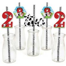 Red Straws 2nd birthday farm animals paper straw decor party striped decor straws 24 ct