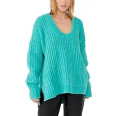 Free People Blue Bell V-Neck Sweater In Electric Teal