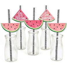 Sweet watermelon paper straw decor fruit party striped decor straws 24 ct