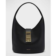 Gancini Leather Hobo Bag - Black