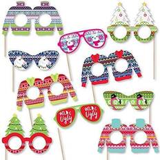 Christmas Photo Props, Party Hats & Sashes Wild & Ugly Sweater Party Glasses Paper Christmas Photo Booth Props Kit 10 Ct Assorted Pre Pack Assorted Pre Pack