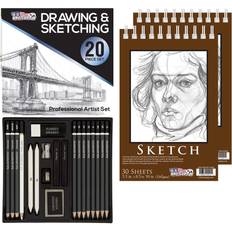 Colored Pencils 20 piece artist drawing & sketching set with pack of 2 5.5" x 8.5" sketch pads