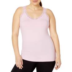 Pink Tank Tops Hanes Women's Plus Size Stretch Jersey Lace Trim Tank - Paleo Pink