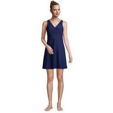 Lands' End Petite Lands' End UPF Tummy Control Surplice One-Piece Swim Dress, Women's, Petite, Blue