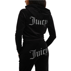 Diamante Velour Full Zip Hoodie - Black