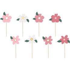 Multikleur Taartdecoraties PartyDeco Taarttoppers Bloemen Mix Set of 8