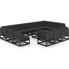 vidaXL Divani Giardino 14 pz Cuscini Massello di Pino Nero Set da Lounge da Esterno