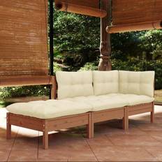 vidaXL 3 Piece Solid Pinewood Garden Lounge Set With Cushions - Marron Ensemble de Salon d'Extérieur