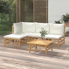 vidaXL Jardin 5 pcs Avec Coussins Blanc Crème Bambou Extérieur Ensemble de Salon d'Extérieur